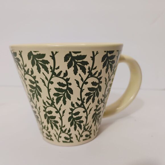 Vtg Roscher Ambiance Coffee Mugs Stoneware Green Cream Floral Leaves Cups - Picture 10 of 12